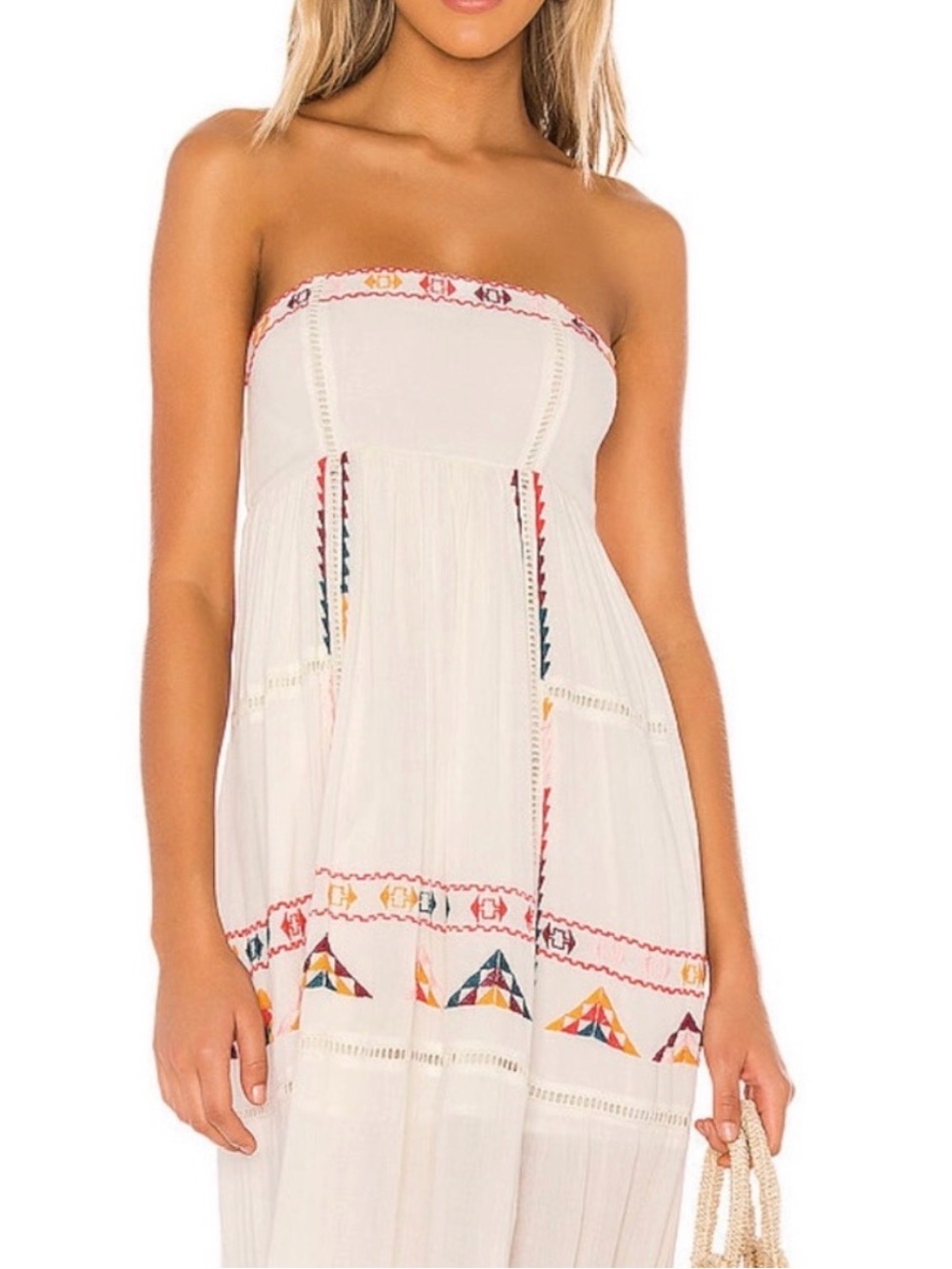 Tularosa Creamy Maxi Dress with Multicolor Embroidery